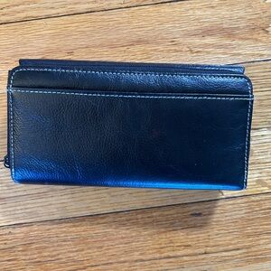 Dopp Genuine Leather Checkbook Wallet Organizer Black Zip Coin Pocket